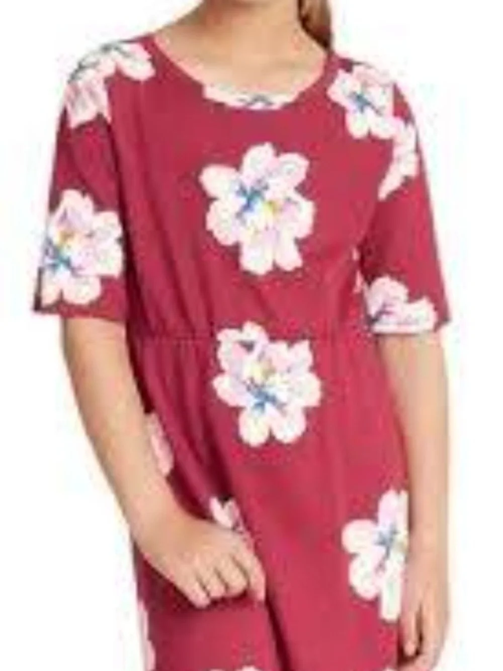 Old Navy Burgundy Floral Short Sleeve Casual Dress with White Blooms